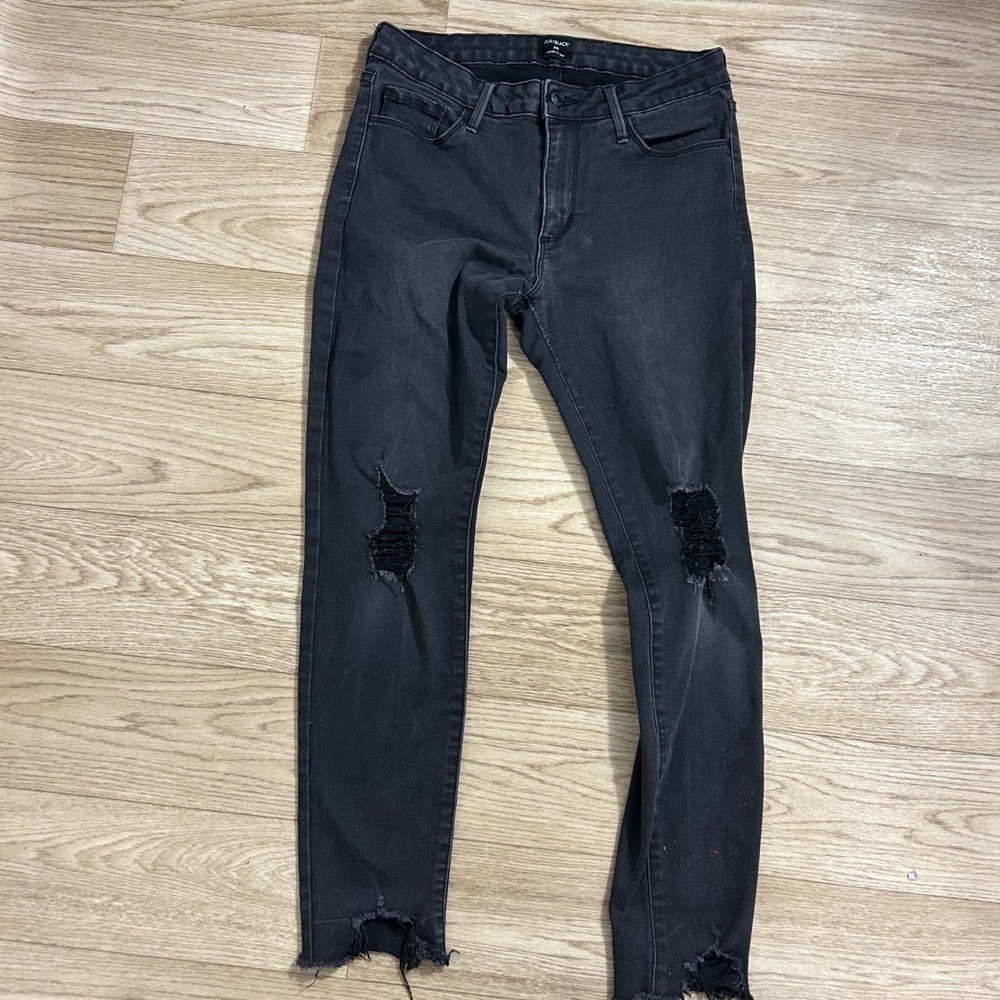 Just Black Distressed Skinny Jeans Womens 28 Black Frayed Hem Made in USA